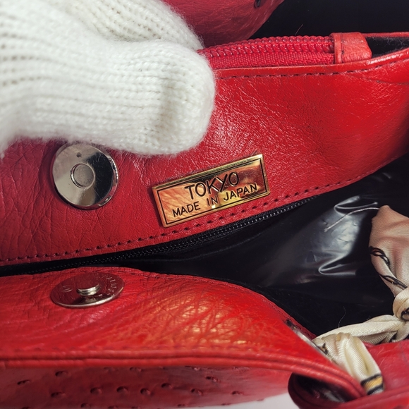 RARE TOKYO MADE IN JAPAN OSTRICH EXOTIC LEATHER TOP HANDLE HANDBAG RED - Picture 4 of 11